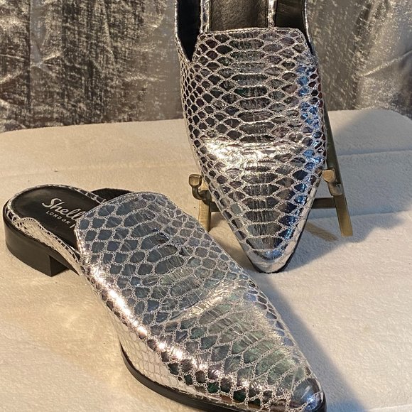 Shellys London Silver Snakeprint Slipper Shoe 41 - Picture 4 of 4